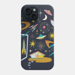 Mid Century Architecture in Space - Retro design in pastels on Navy by Cecca Designs Phone Case