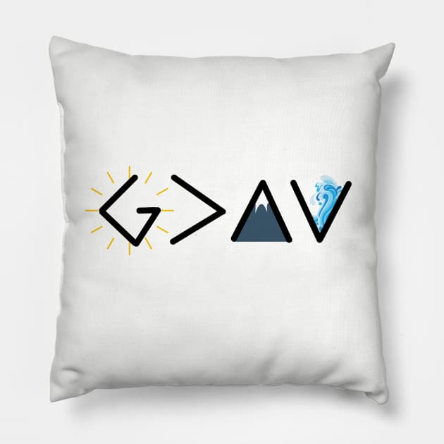 God is greater than the highs and the lows from Romans 8:28, black text Pillow by Selah Shop