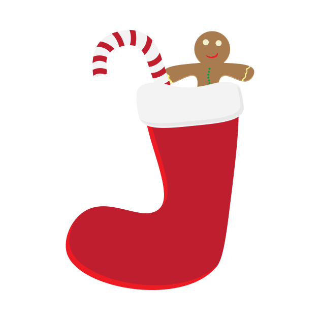 Gingerbread Man and Candy Cane in Red Christmas Sock by sigdesign