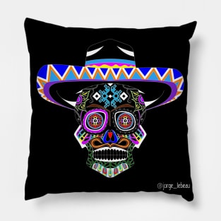 mariachi in sombrero vaquero skull ecopop Pillow