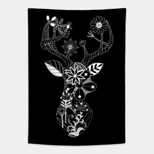White Flower Deer Tapestry