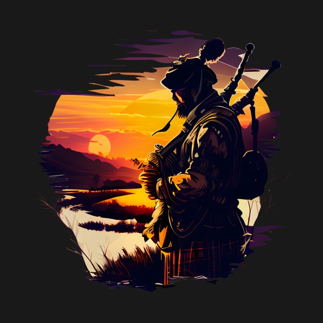 Bagpipe players in the sunset by MLArtifex