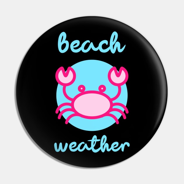 Beach Weather Pink Crab Summer Vacation Pin by BitterBaubles