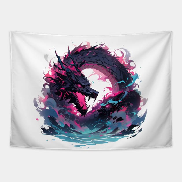 A black dragon with illustration Tapestry by Fyllewy