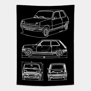 White drawing of the super cool french car Tapestry