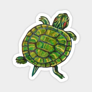 Colorful Green Slider Turtle Sticker by Robert Phelps Magnet