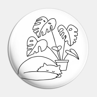 Cat and Plants line art Pin
