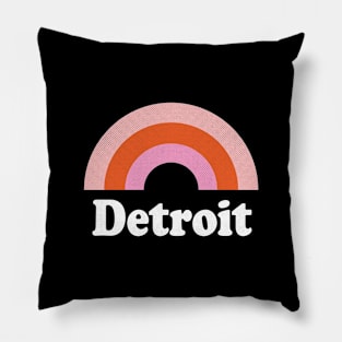 Detroit, Michigan - MI Retro Rainbow and Text Pillow