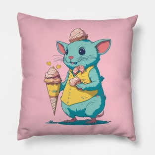 Rat With Ice Cream Cartoon Animal Pillow