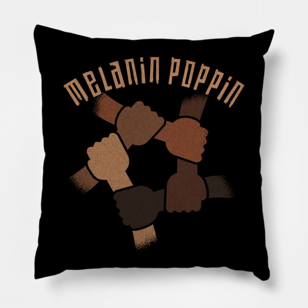 Melanin Poppin black hands holding together BLM Pillow by opippi