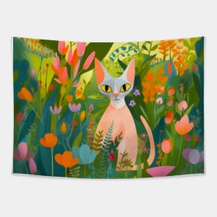 Cat in flower garden Tapestry