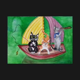 Three cats in a boat T-Shirt