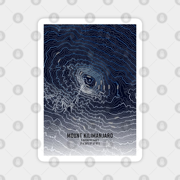 Mount Kilimanjaro Topographic map blue and white Magnet by MapCarton