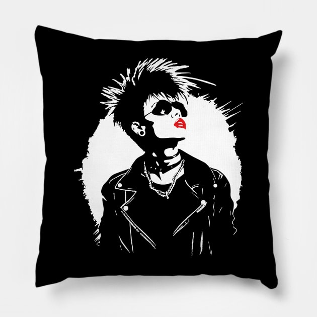 Classic Punk Portrait: Bold Fashion Statement Pillow by Skull Riffs & Zombie Threads