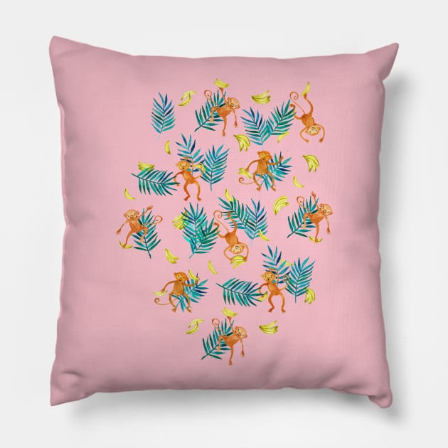 Tropical Monkey Banana Bonanza Pillow by micklyn