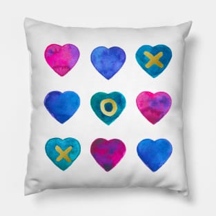 Tic tac toe hearts - pink, purple and blue Pillow