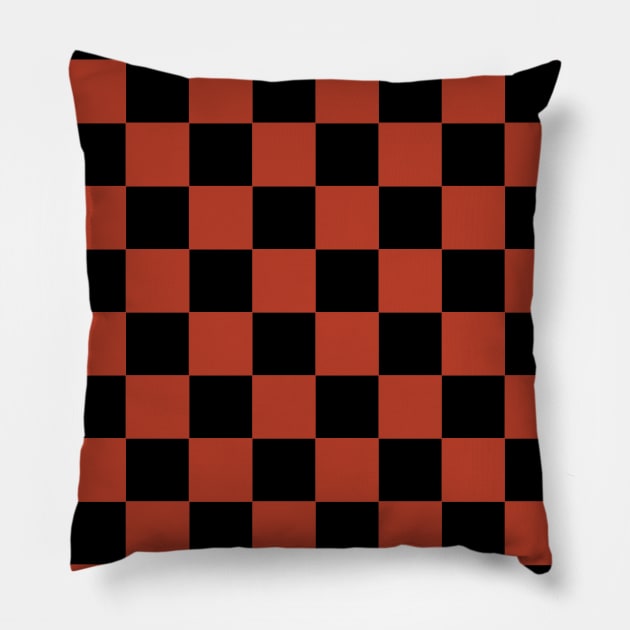 Burnt Orange and Black Chessboard Pattern Pillow by californiapattern 