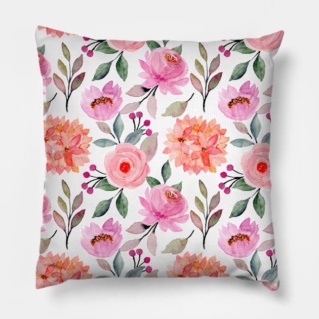 Rose Botanic Floral Watercolor Flower Pattern Pillow by jodotodesign