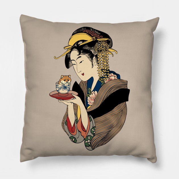 Tea Time with Shiba Inu Pillow by huebucket