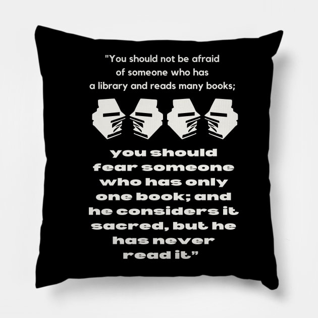 Hominem Unius Libri Timeo (Fear the man of a single book) Pillow by TJWDraws