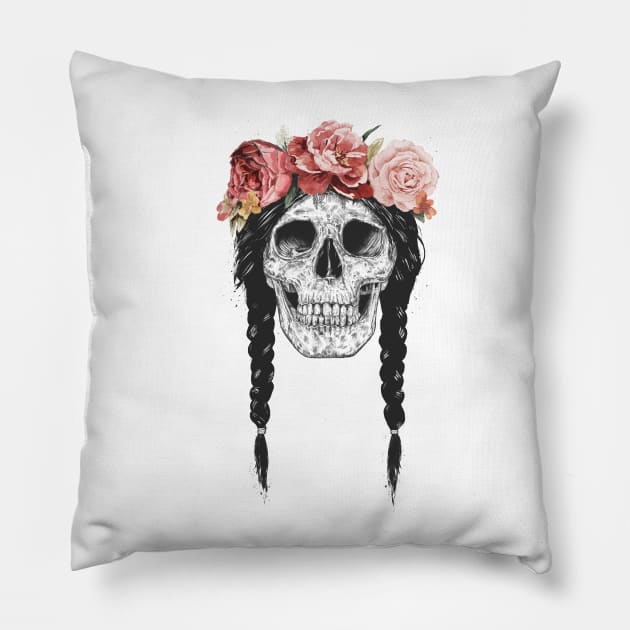 Skull with floral crown Pillow by soltib