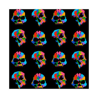 Colorful Skull Pattern Wpap Style Black Background T-Shirt