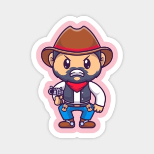 Angry Cowboy Holding Gun Cartoon Magnet