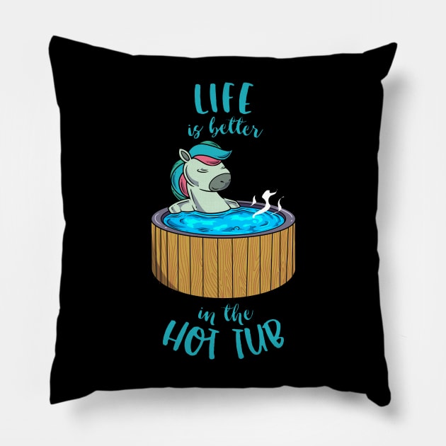 Unicorn in Pool - Life is better in the Hot Tub Pillow by Modern Medieval Design