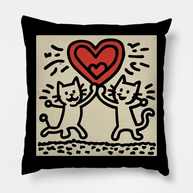 Funny Keith Haring, cats lover Pillow by Art ucef