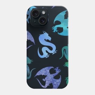 Jewel Tone Fantasy Dragon Silhouette on Black Phone Case