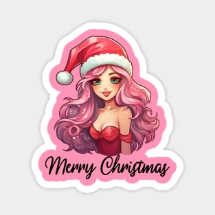 Pink Haired Girl - Merry Christmas (Black Lettering) Magnet