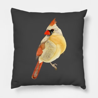 FEMALE CARDINAL - Yellow, Red, & Orange Watercolor Design Pillow