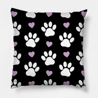 Paw Pattern, Dog Paws, White Paws, Lilac Hearts Pillow