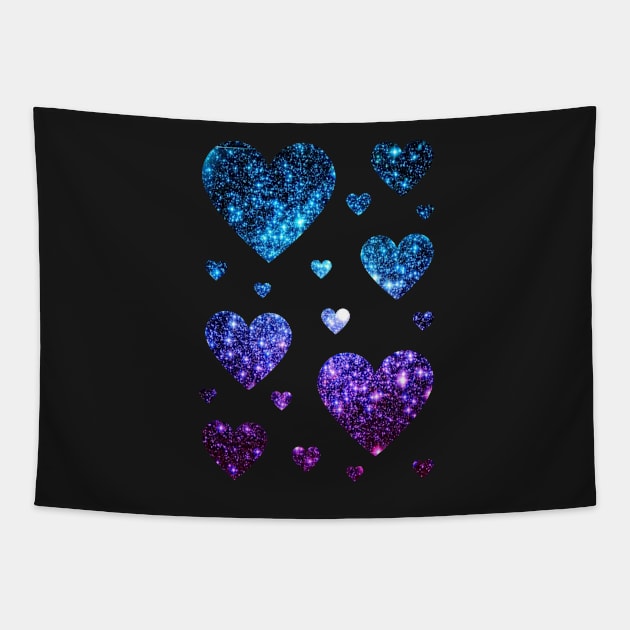 Teal and Purple Ombre Faux Glitter Hearts Tapestry by Felicity-K