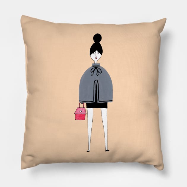 Girl in grey cape Pillow by Aidi Riera