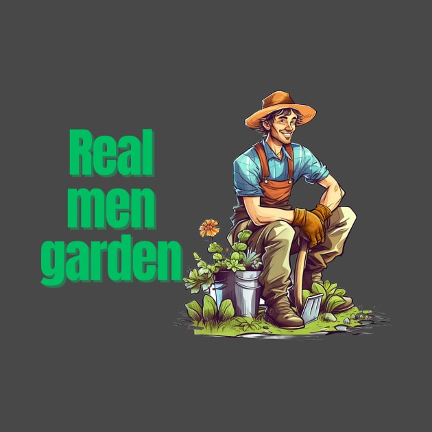 Cartoon design of a male gardener with humorous saying by CPT T's