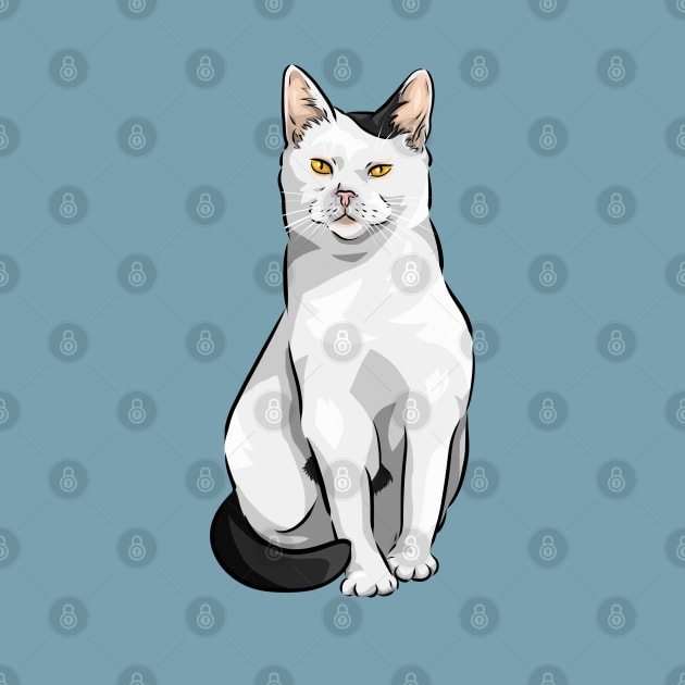 White and Black Cute Cat by Shirin Illustration