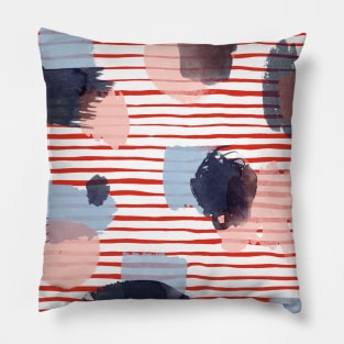 Pocket - Watercolor Stains Stripes Red Pillow