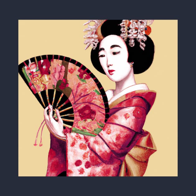 Elegant Geisha with Paper Fan - Traditional Japanese Art Design by RisingSunCreations