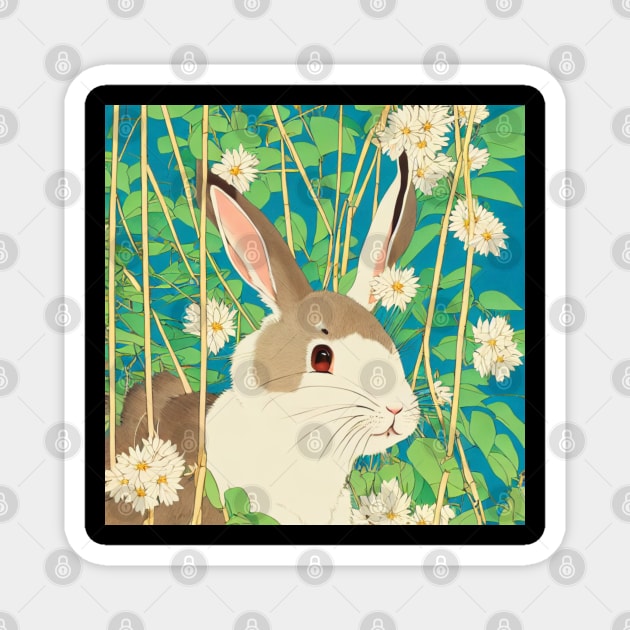 Floral Adventures of a Rabbit Bunny Mini Rex Rabbit Velveteen Lop Magnet by wigobun