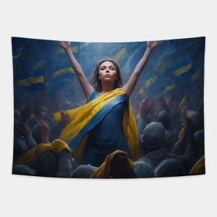 FREEDOM FOR UKRAINE - girl in Ukraine colors, illustration, painting style Tapestry