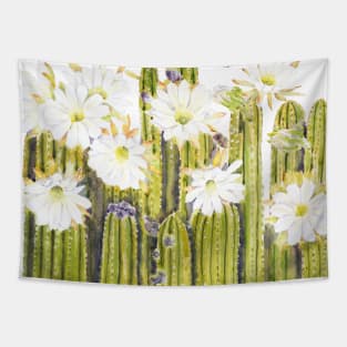 white cactus flowers watercolor Tapestry