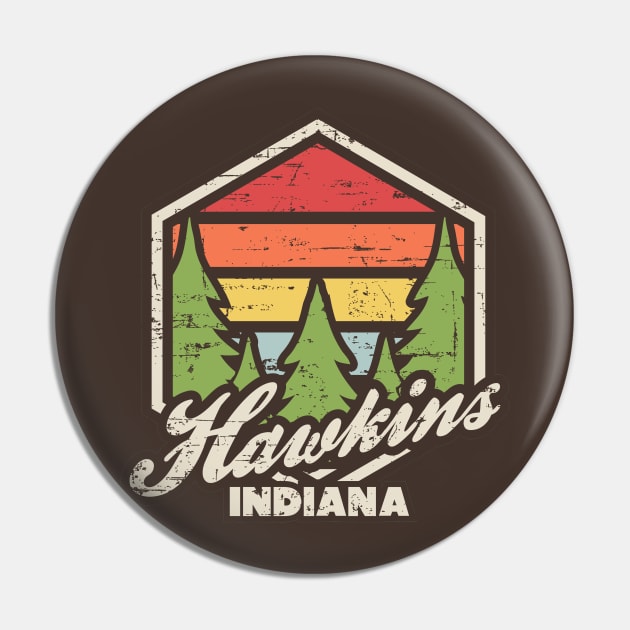 Retro Badge Hawkins Indiana Dark Pin by rojakdesigns