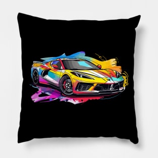 C8 Corvette front view color splash style supercar race car muscle car sportscar Corvette C8 Pillow