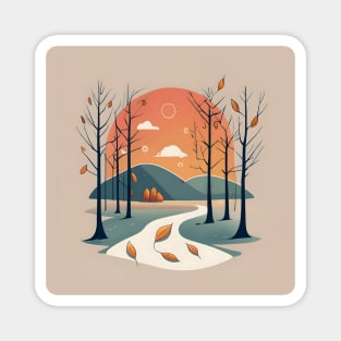 Autumn Forest Minimalistic Drawing Magnet