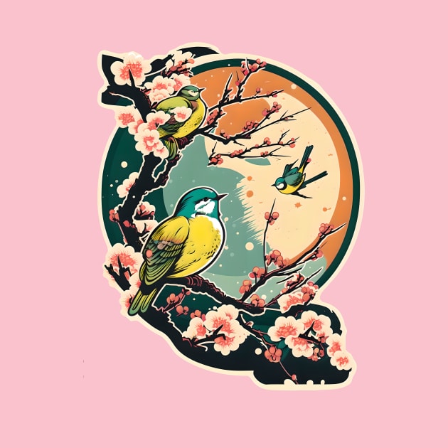 Springtime Birds In A Cherry Blossom Tree by entwithanaxe