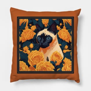 Siamese cat. Style vector (yellow version 2 Siamese cat) Pillow