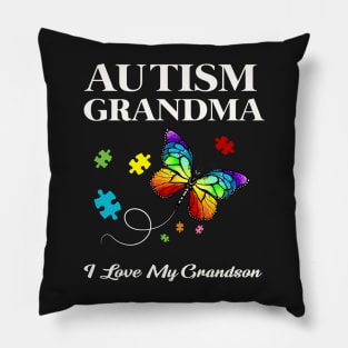 Butterfly Autism Grandma I Love My Grandson Awareness T-Shirt Pillow