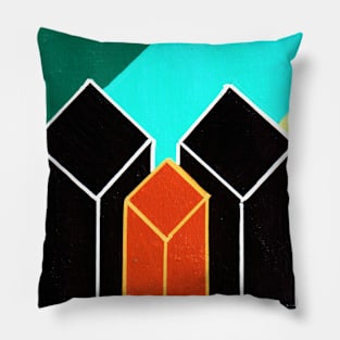 Inverted Green Blue Orange Yellow Geometric Abstract Painting Pillow