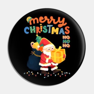 Merry Christmas Santa Delivering Presents Colorful Festive Pin